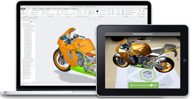 ptc vuforia software displayed on a laptop and tablet 