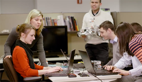 Group of employees working together 
