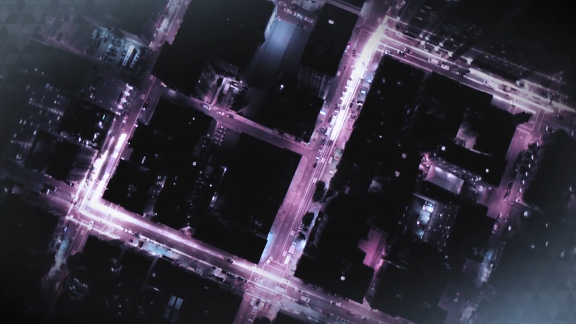 City streets at night taken from above 